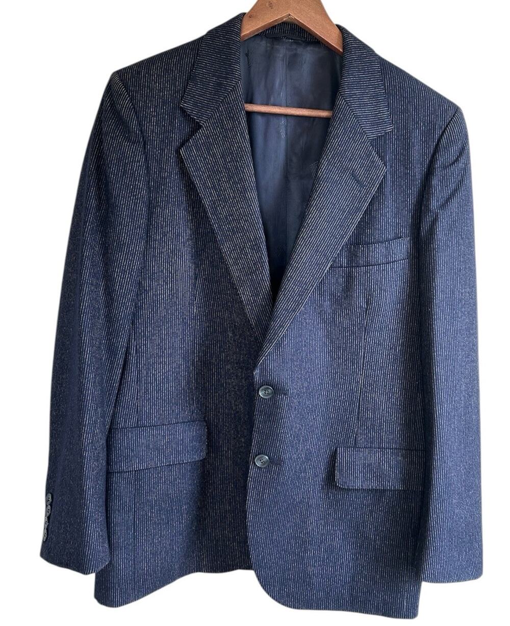 Lanvin Paris Wool Blazer Mens 40R Navy Pinstripe 2 Button USA Union Made